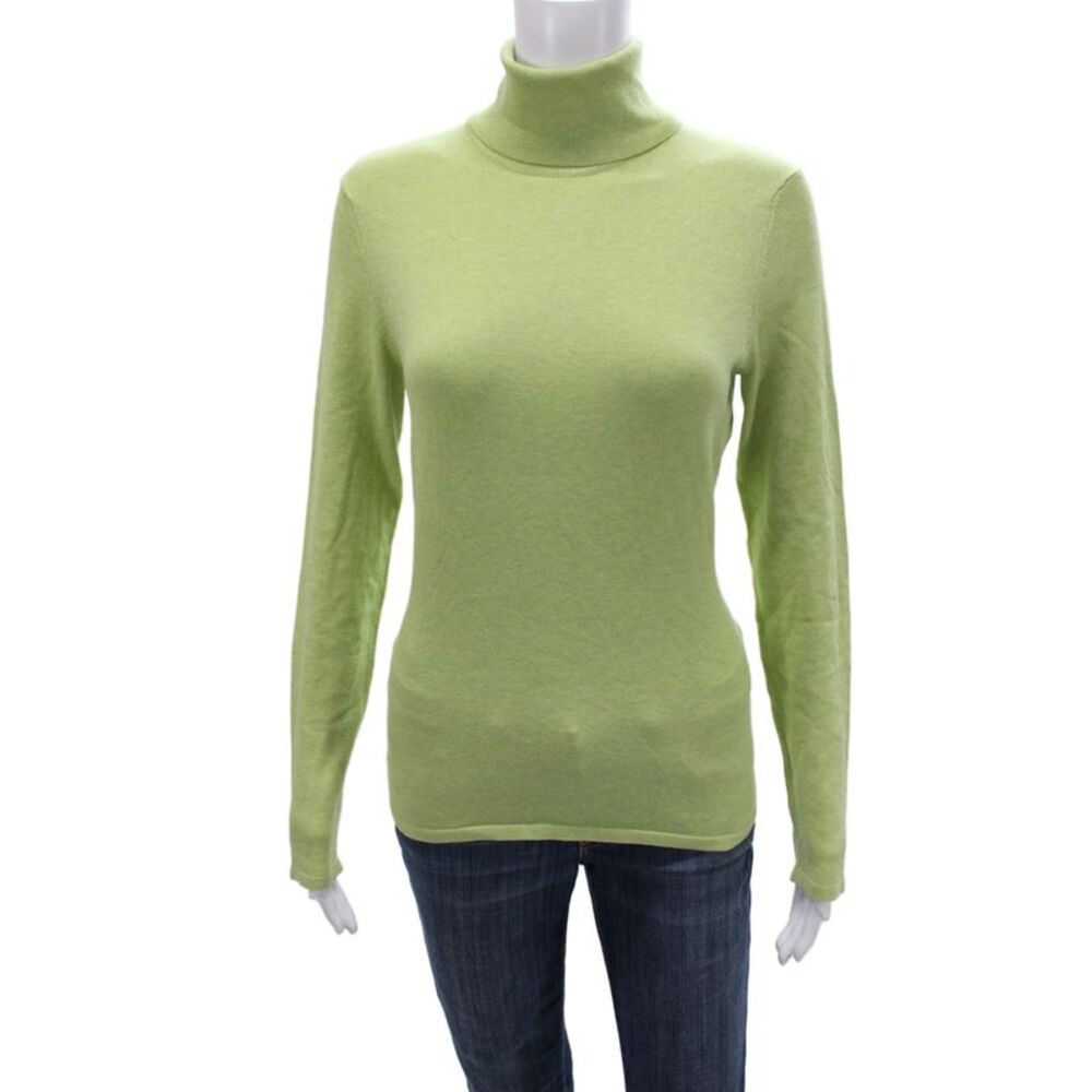 Belford Women Green Pima Cotton Turtleneck Pullover Sweater Size M